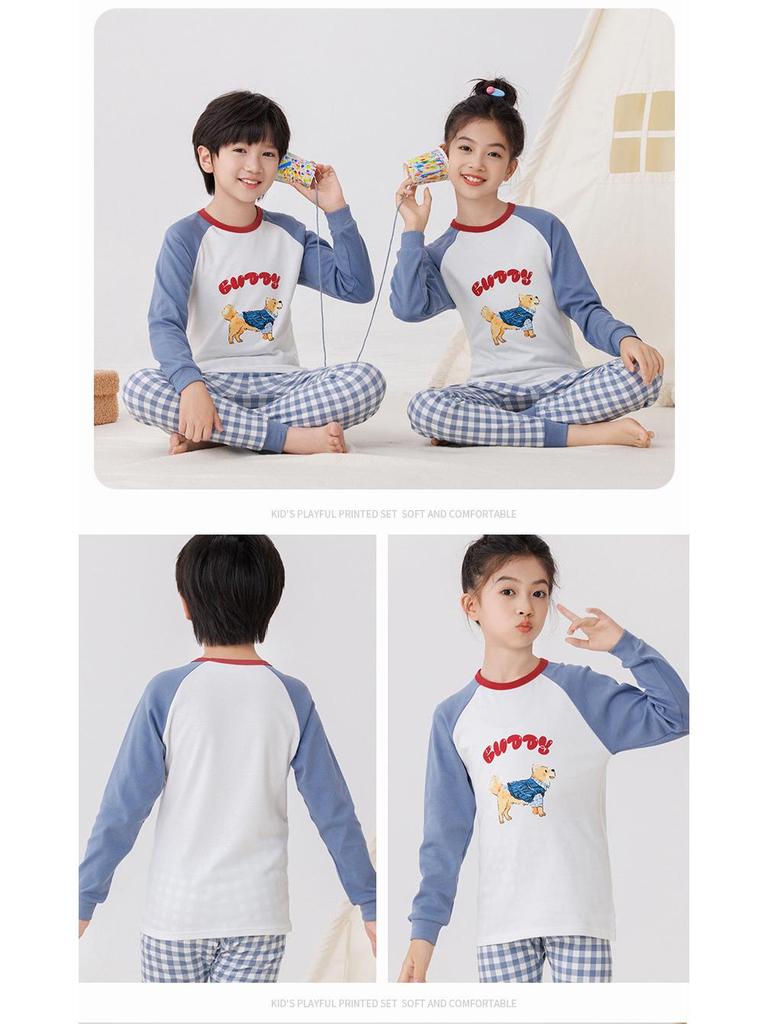 2025 Warmer Baumwoll-Pyjama-Set für Kinder im Herbst - Langarm-Unterwäsche und Raglan-Homewear für Jungen und Mädchen
