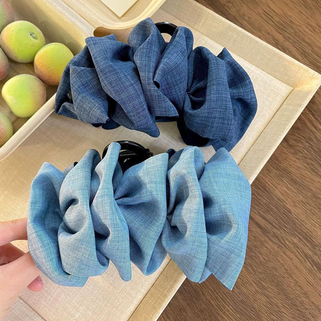 Süß und cool denimblau plissiert Bubble flauschiger Ballkopf Haarnadel Hinterkopf hoher Pferdeschwanz Klammer Scheibe Haarartefakt Kopfschmuck