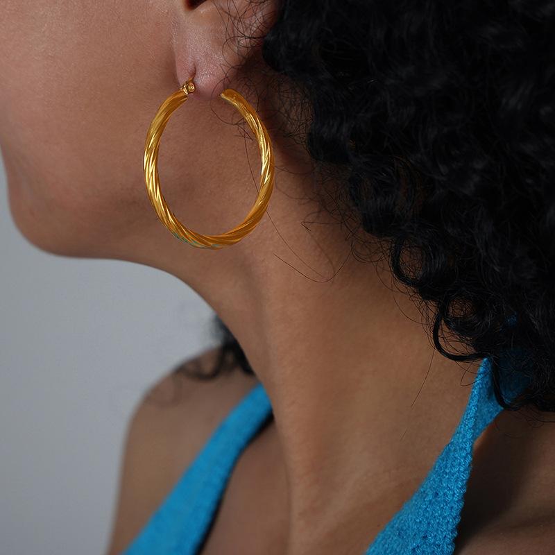 Classic Trendy Twisted Round Hoop Earrings For Women Stainless Steel 3Mm Thick Ear Buckle Earrings Vintage Jewelry Accessories