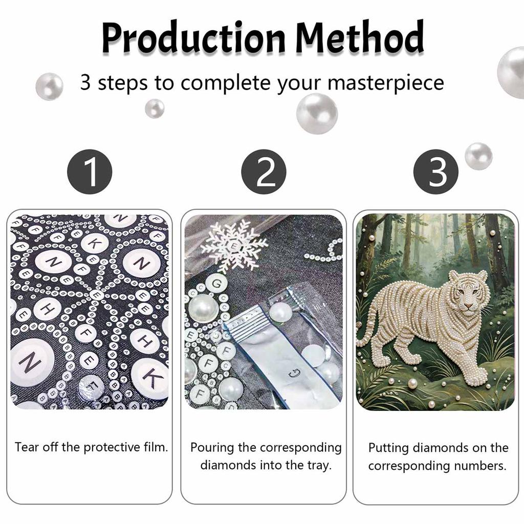 DIY Pearl Diamond Art Painting kits for Adult and Beginners, Majestic White Tiger Sparkling Painting Craft Home Wall Decor handmade Gift