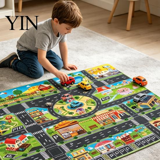 Portable Car Play Mat for Travel 51" X 39" Kids Rug Playroom Classroom, Educational Town City Road Washable Games Traffic Mat, Non Slip Carpet