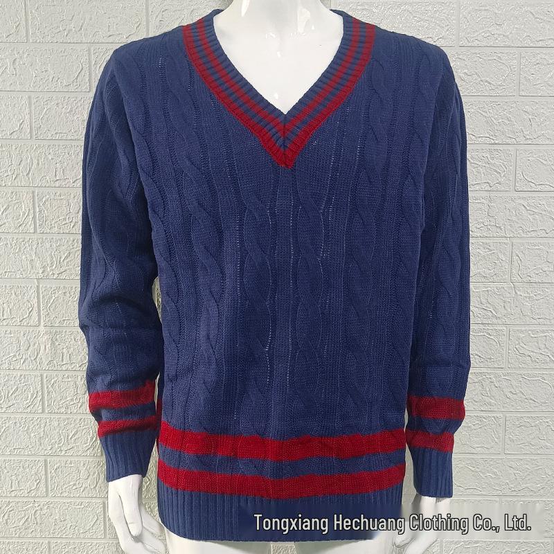 

Men s Striped Color-Block V-Neck Knit Sweater - Autumn/Winter Fashion M темно-синього кольору