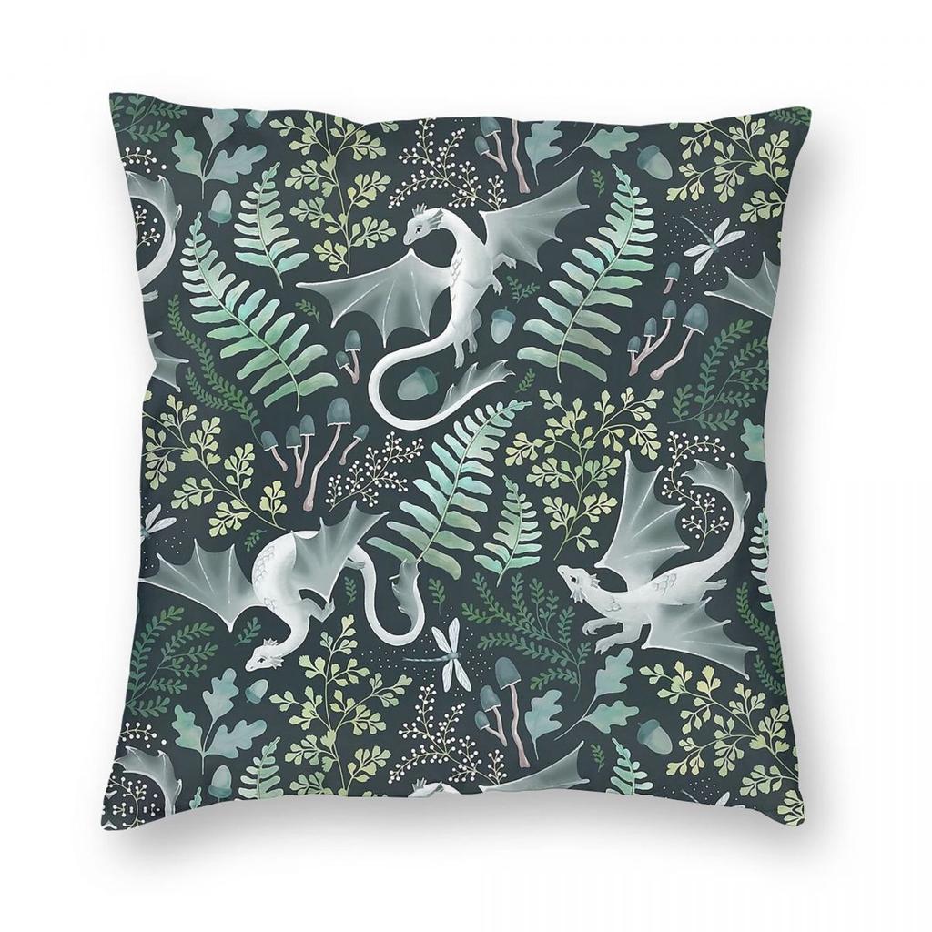 Dragons Green Fern Oak Leaves Square Pillowcase Polyester Linen Velvet Creative Zip Decor Throw Pillow Case Home Cushion Cover