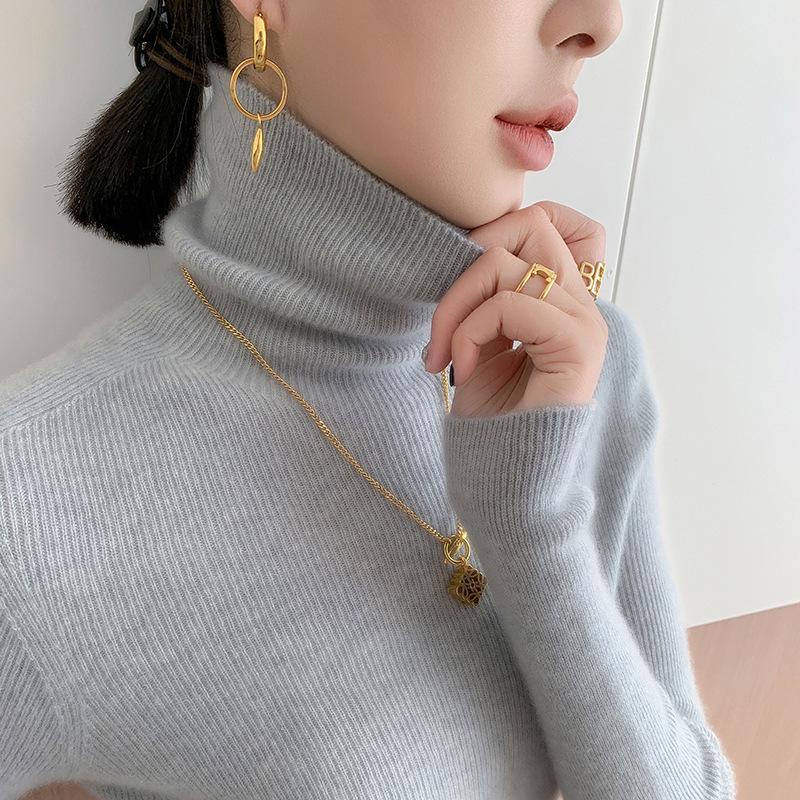 Women's Slim-fit High-neck Cashmere Pullover Sweater - Autumn/Winter Stylish, Tight-knit Base Layer