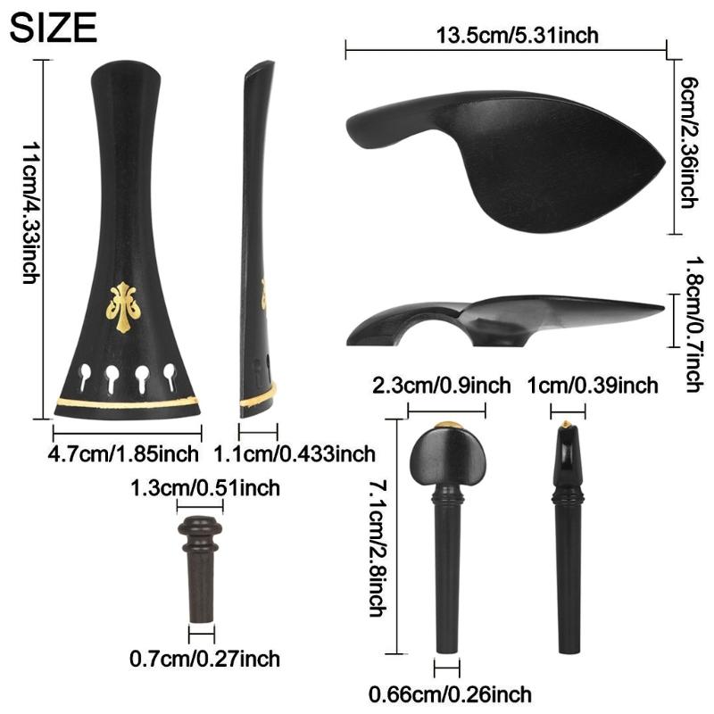 Black Violin Fitting Set with Tailpiece Part Endpin and Chinrest Piece, Replacement Hardware Set Wood Texture for Practice Use and Instrument Refresh