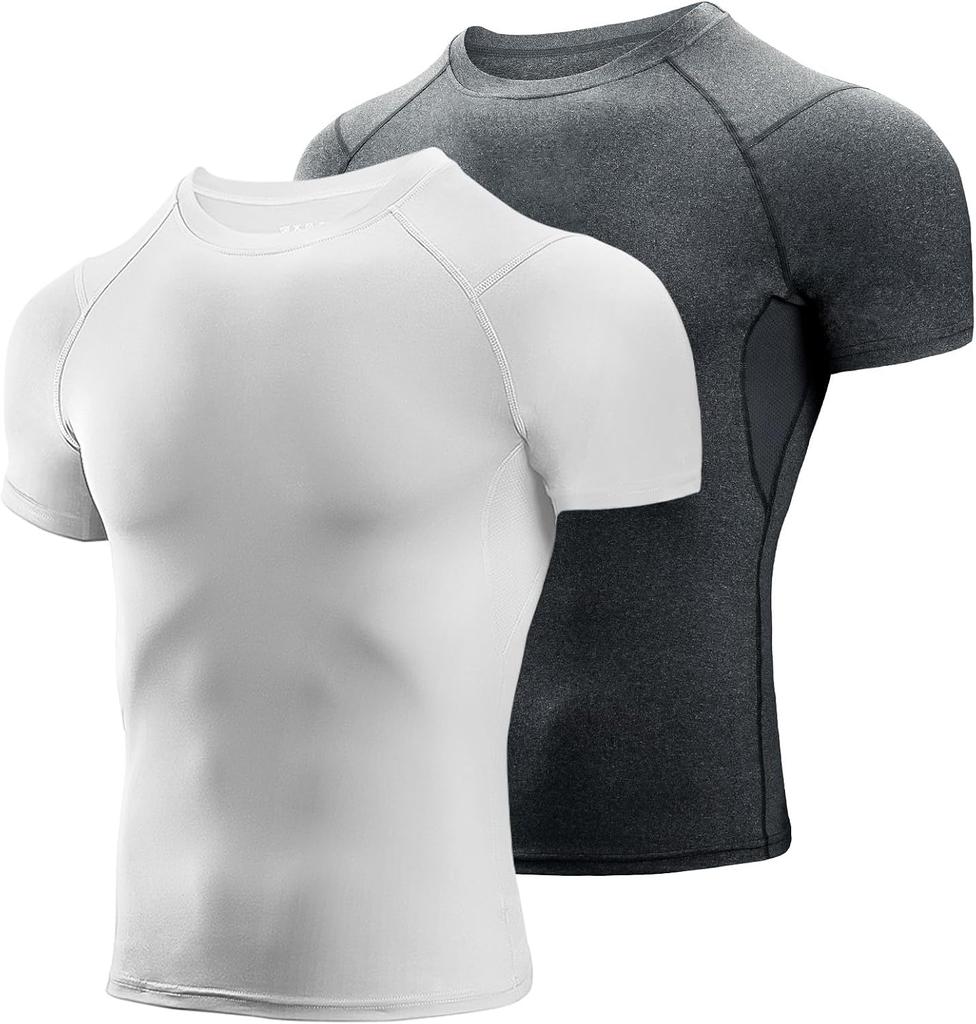 Men's Compression Shirts 2 Pack, Short Sleeve Athletic Compression Tops Cool Dry Workout T Shirt