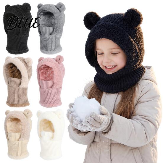 Soft Polyester Winter Thermal Plush Warmer for with Neck Hat Knitted Kids Adults Lined Fleece