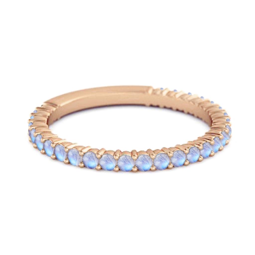 Moonstone Eternity Band Ring - 925 Stelring Silver Rose Gold Vermeil