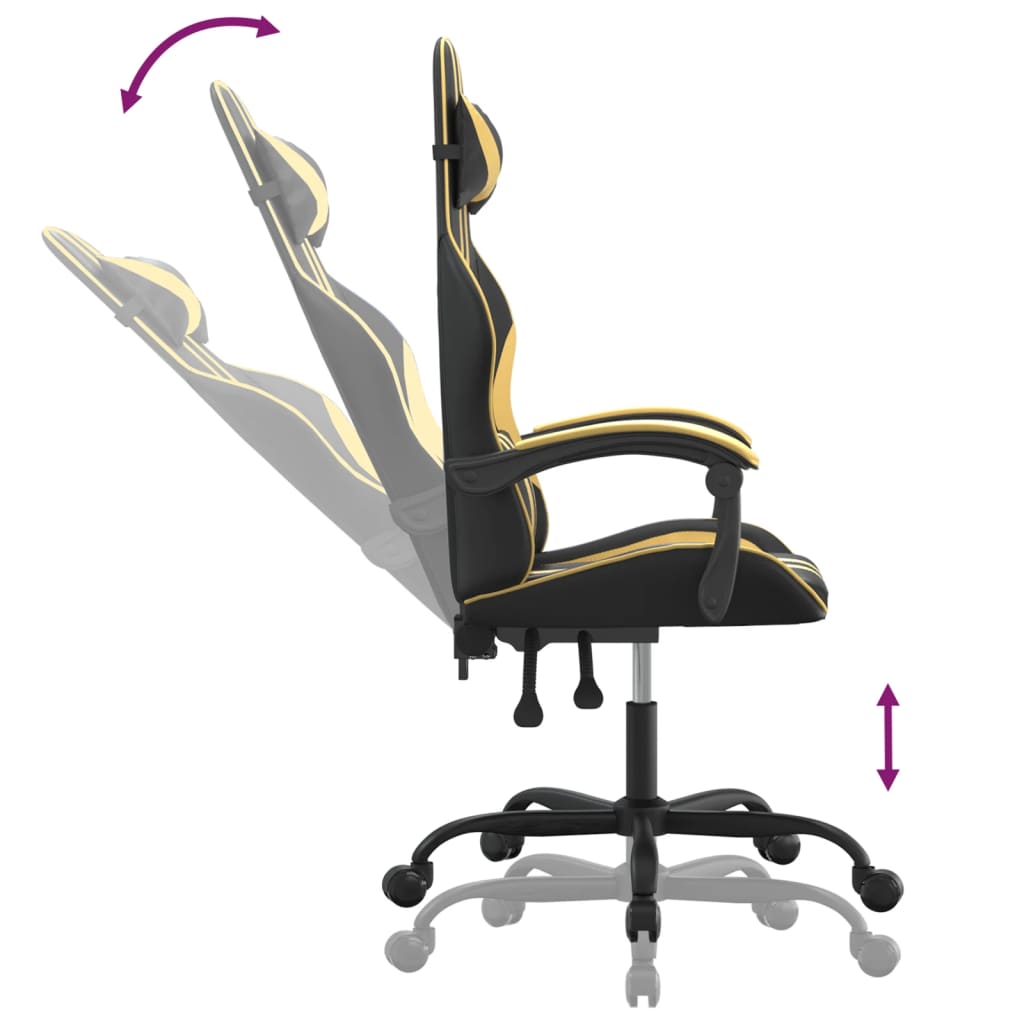 Gaming Chair In Black and Gold Synthetic Leather