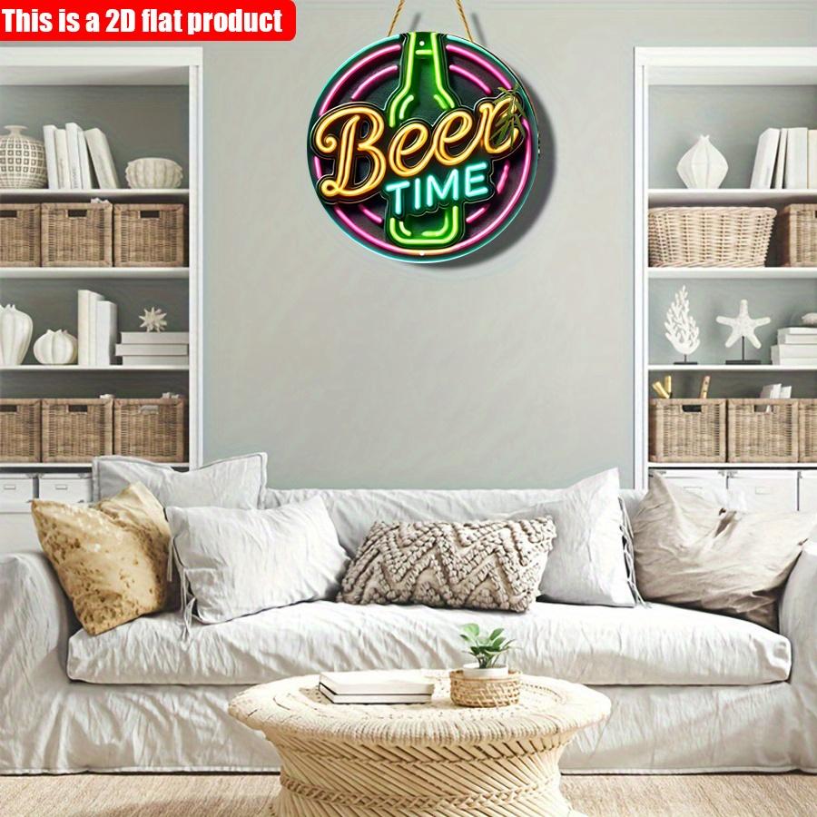2D Flat 20*20cm1pc Vintage Beer Time Neon Ornament Signage, Good Quality Wall Art Plaque for Bars, Cafes, Bedroom Adorn, Good Quality Housewarming