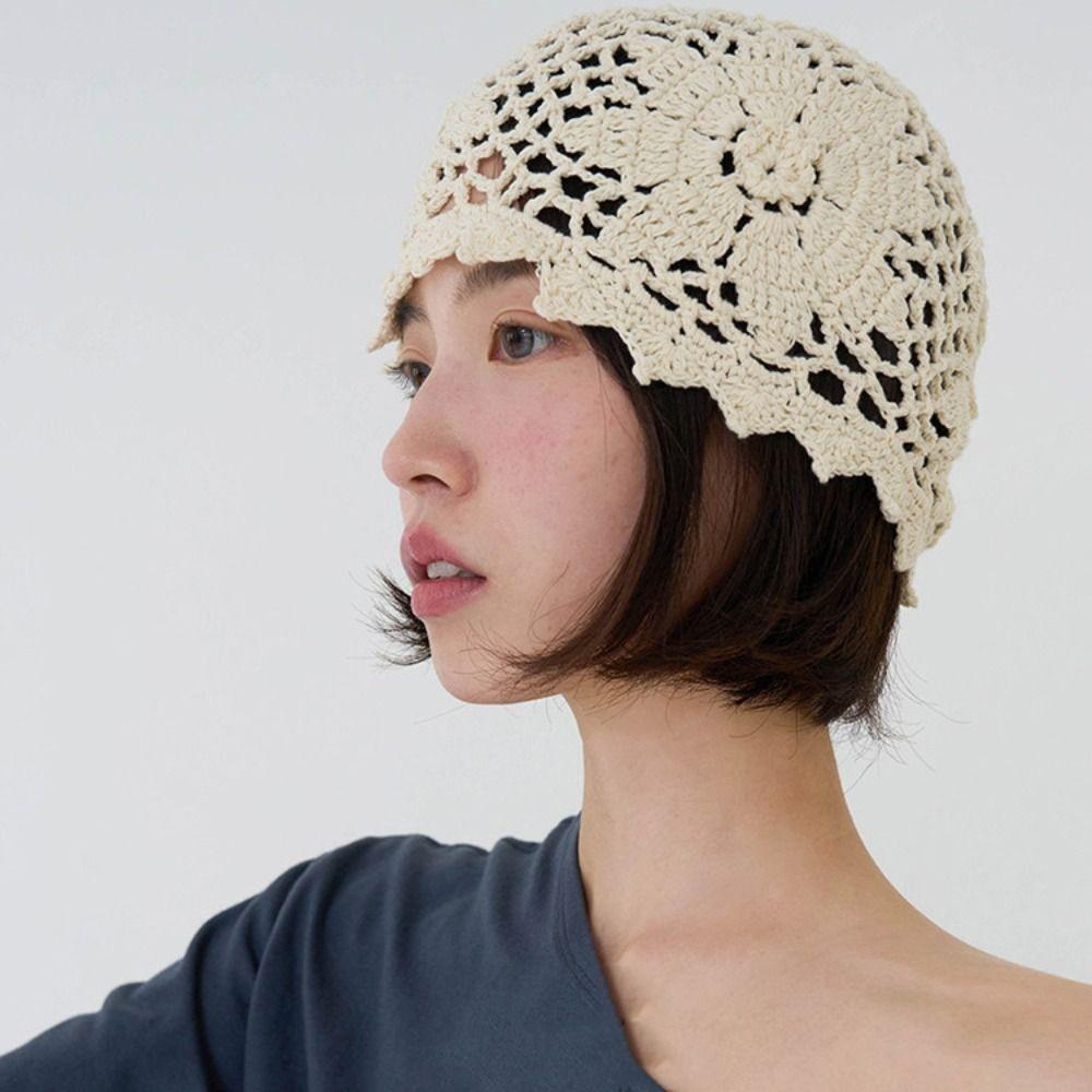 Thin Crochet Flower Hat Bohemian Style Hollow Out Knitted Hat Fashion Weave Cap  Spring and Summer
