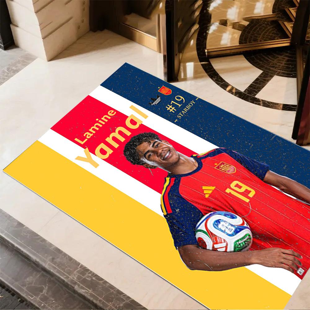 Yamals Fußballreise Design Teppich für Studentenwohnheime Spielzimmer Eingangsbereiche Außenbereich Rutschfester Teppich Büros dekorieren Geschenk für Festivals
