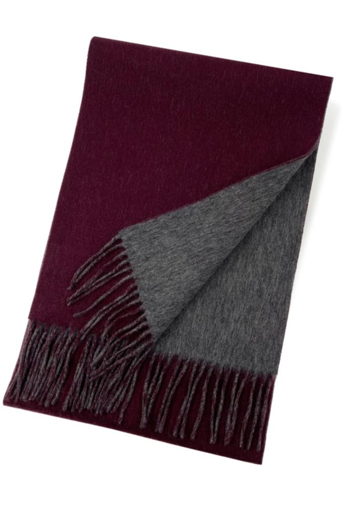 Vita Natur Reversible 185cm X Solid Color Cashmere-Wool Scarf, 95% Wool, 5% Cashmere, Men's, 30cm, (Wine-Gray)