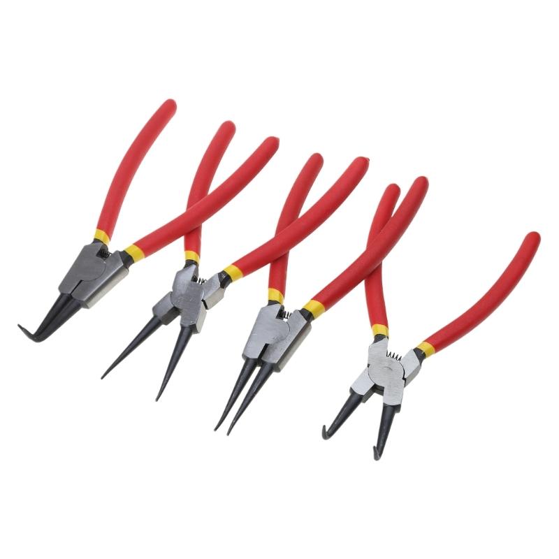 Set di pinze per anelli elastici 4 pezzi Set di pinze per seeger interni esterni Pinze dritte e curve Gancio e punteruolo Anelli elastici per impieghi gravosi