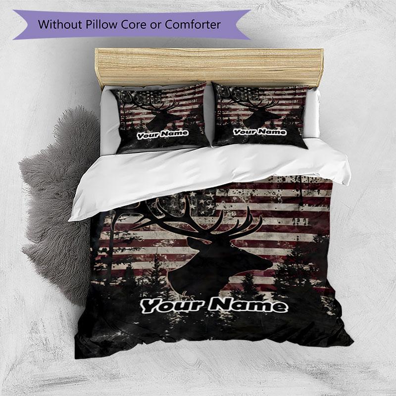 3PC Custom Name American Deer Flag Bedding Set Duvet Cover Closure Includes 1 Duvet Cover & 2 Pillowcases for Bedroom