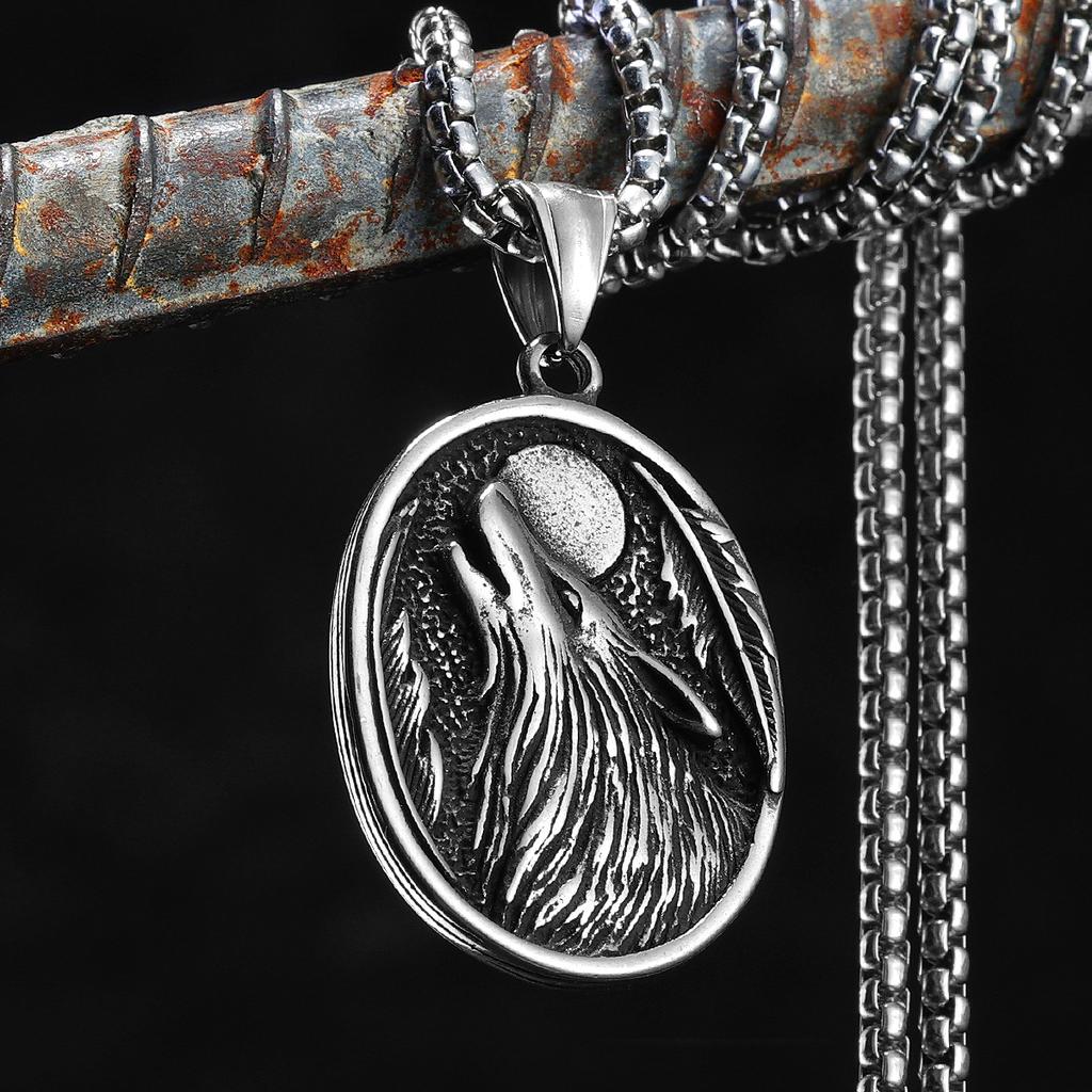 Full Moon Wolf Compass Men Necklaces Stainless Steel Pendant Chain Women Punk Fashion Jewelry New In Accessories Gifts