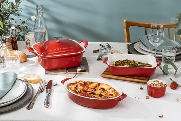 Staub "Oval Dish Cherry" 23cm Ceramic Gratin Dish, Oven and Microwave Safe [Official Japanese Product] Dish 40508-606