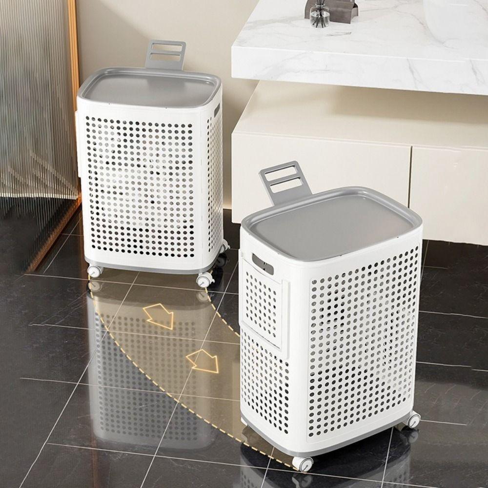 Plastic Folding Dirty Clothes Basket Large Capacity Rolling Laundry Basket Living Room