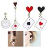 2 Pairs Trendy Clock Poker Card Drop Earrings Asymmetric Ear Accessories Stylish Earwear for Festivals and Gatherings