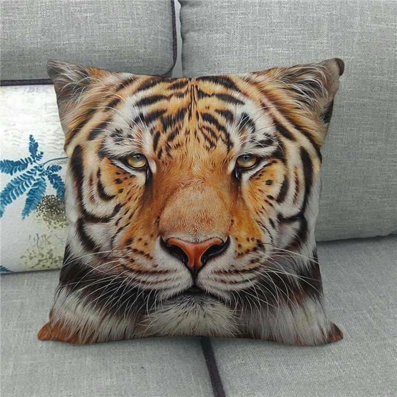 Wild Animals: Lions, Tigers Digital Printing Short Plush Pillow Covers For Car Sofa Office Cushion Cover Home Goods 60X60Cm