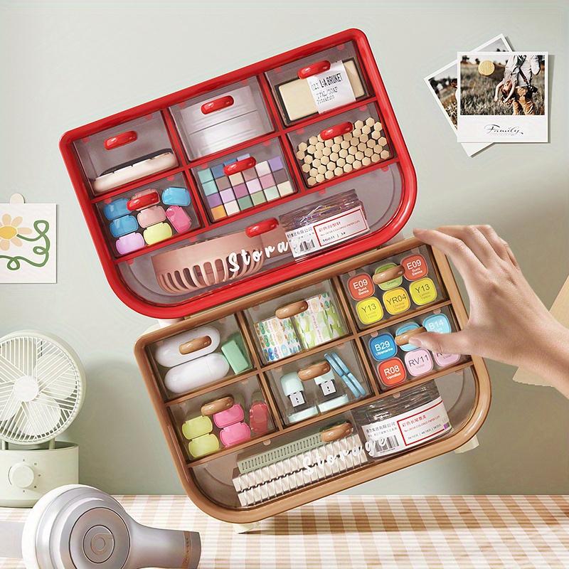 7-Compartment Desk Organizer,Dustproof Plastic Storage Box with Drawers for Stationery, Cosmetics & Jewelry for Office & Dorm Room,Home Organization