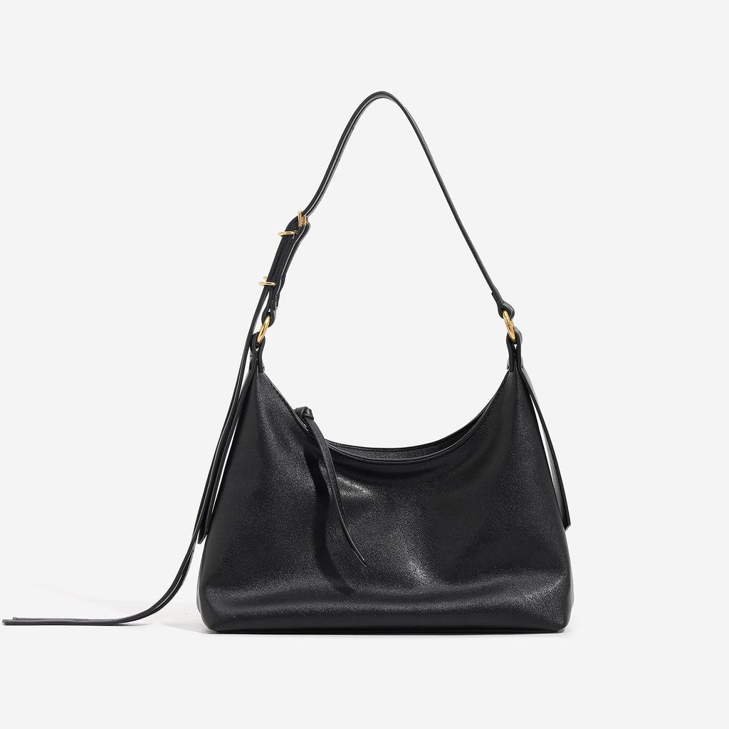 Qiu Zhen Genuine Leather Double Ear Hobo Bag - Retro Large Capacity Shoulder & Crossbody for Women