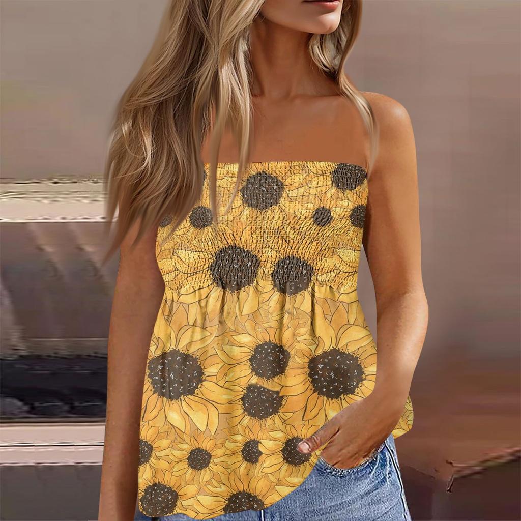 Tube Tops For Women,Cute Sexy Off Shoulder  Print Sleeveless T-Shirt