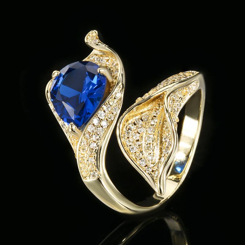 Jewelry Copper Bottom Gold-Plated Simulation Color Treasure Corundum Water Drop Retro Ring 8 * 10