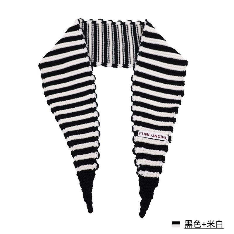 Korean Knitted Wool Blend Striped Triangle Scarf Winter Warm Shawl Women