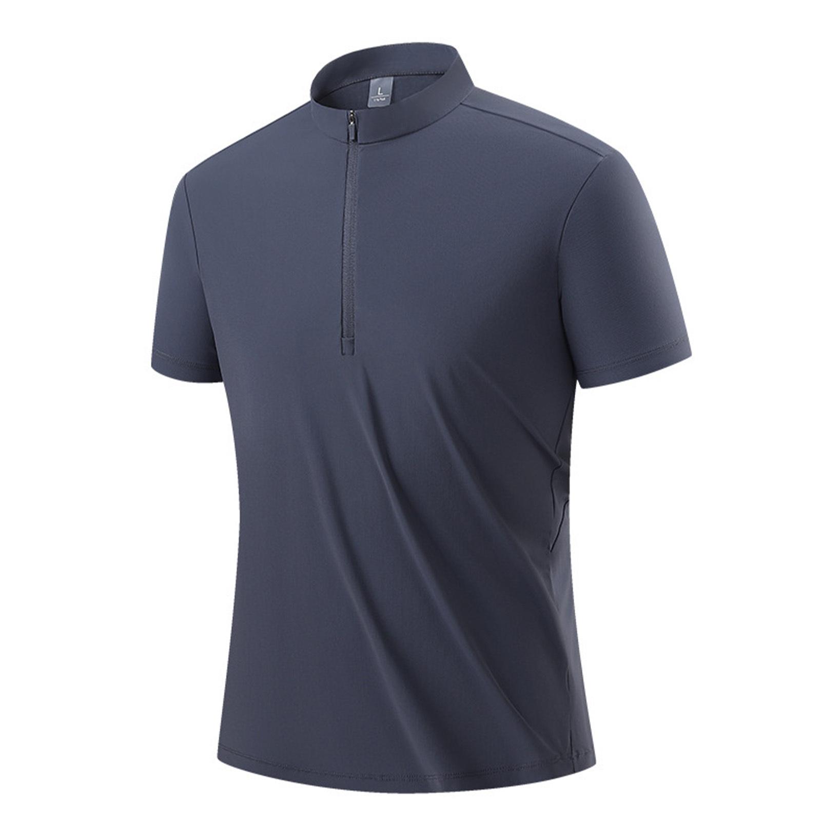 

Мужская быстросохнущая рубашка для гольфа с коротким рукавом, воротником-стойкой и молнией до середины, спортивный топ для тенниса и тренировок, размеры M-4XL 4XL темно-серого