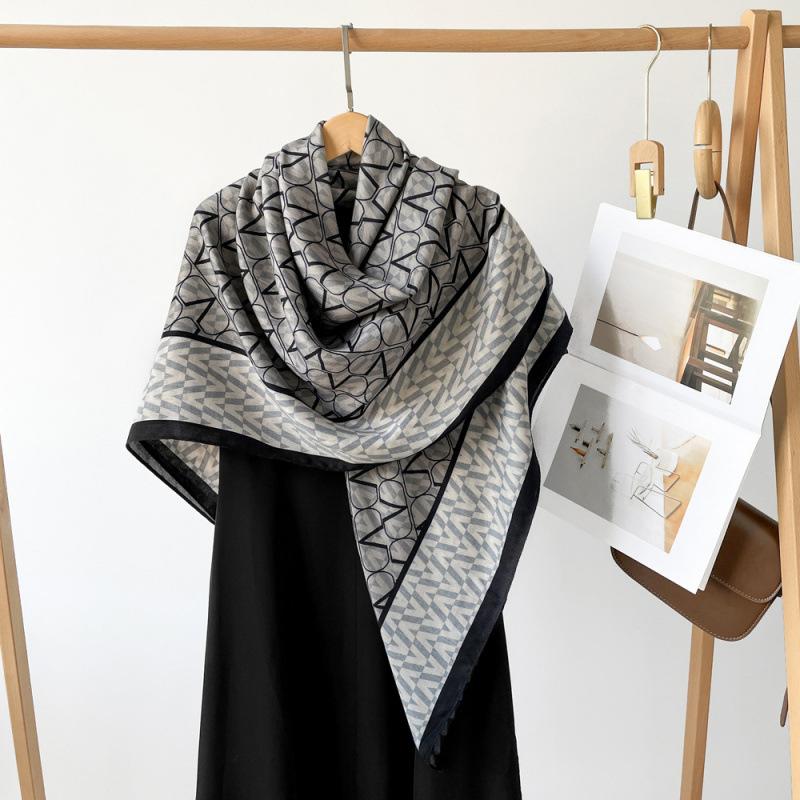 Silk Scarf Big Square Scarf for Women's Spring New High-end Touching Double-sided Digital Printed Shawl Scarf