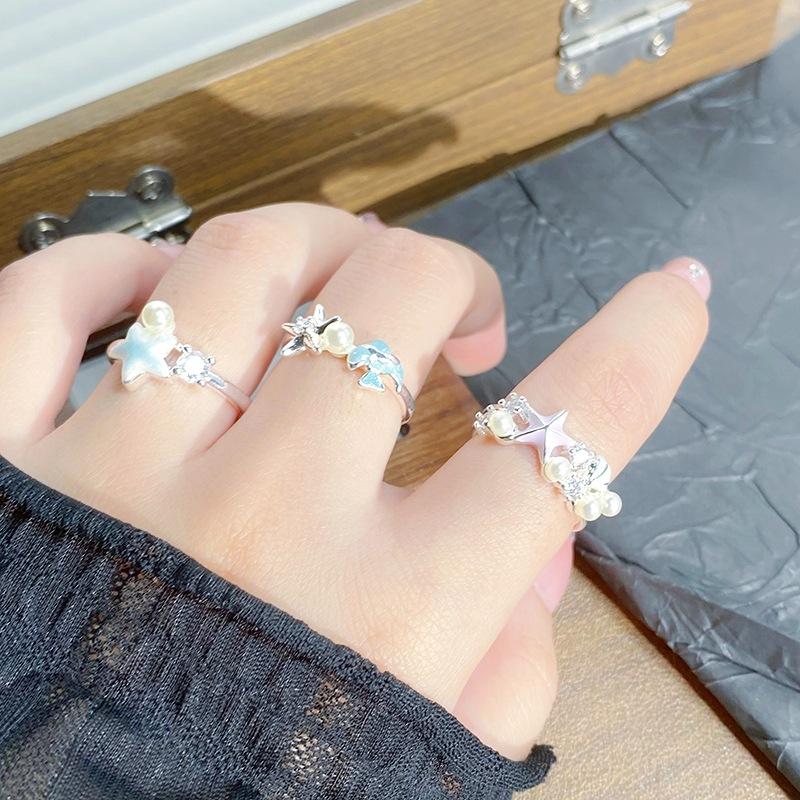 [Xinghai Secret Language] Starfish Enamel Dripping Oil Opening Ring Niche Light Luxury High-End Feeling Stacked With Zircon Ring Woman