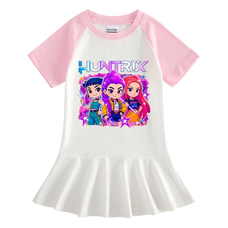 Kpop Witcher Girls Pleated Cartoon Dress - Stylish Short-Sleeve Summer Skirt for Children