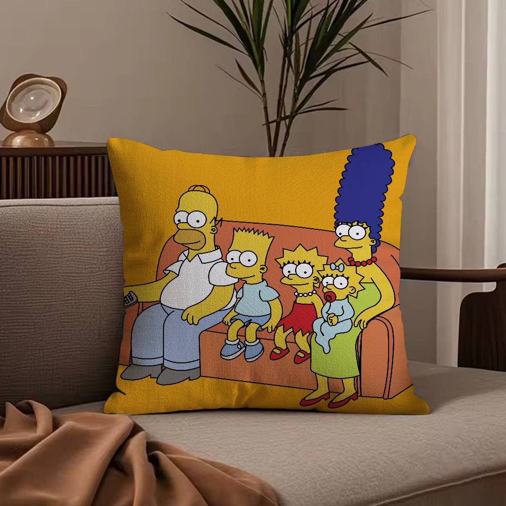 Cartoon The S-Simpsons Pillow Case Anti-dustmite Pillowcase Invisible Zipper Silky Short Plush Sofa Cushion Cover