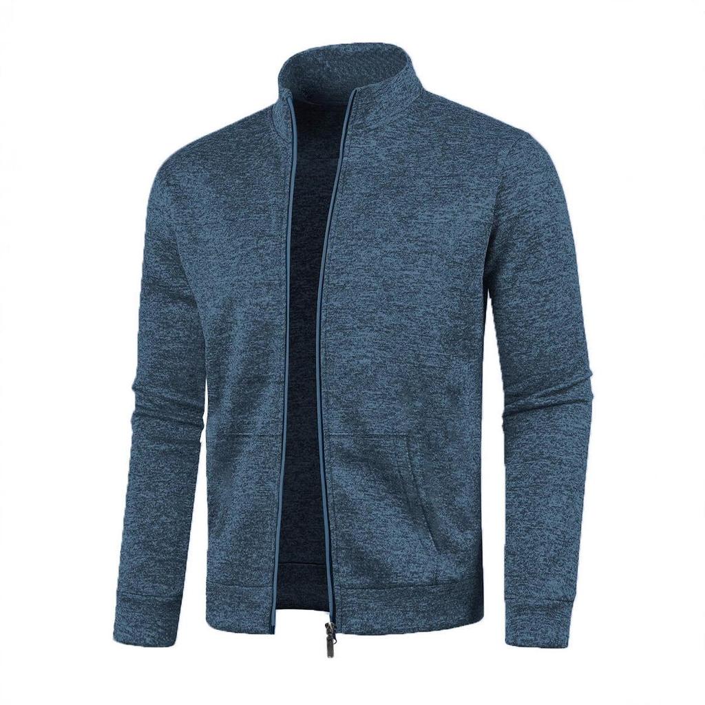 Men's Long Zipper Knitted Sweater Coat – Autumn & Winter Fleece, Trendy, Plus Size.