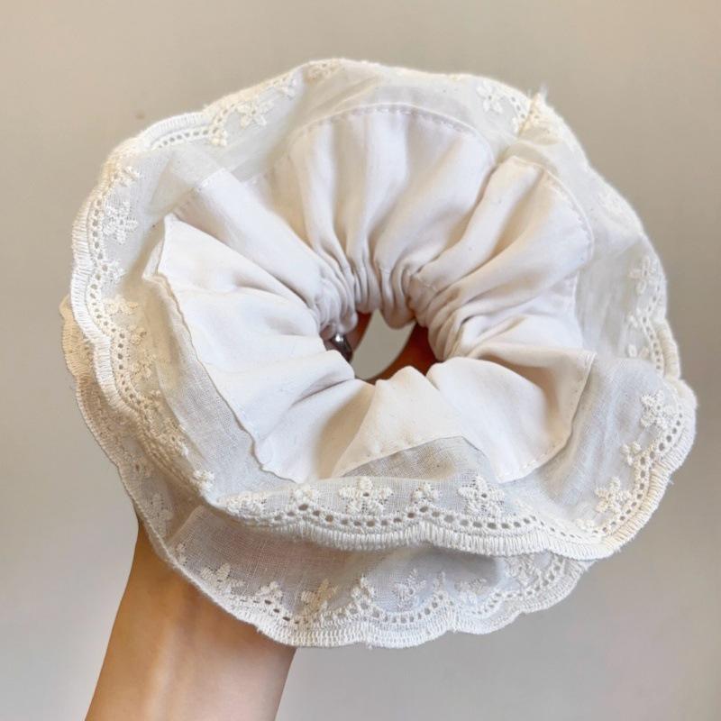 Vintage French-Style Double Layer Fluffy White Lace Hair Tie