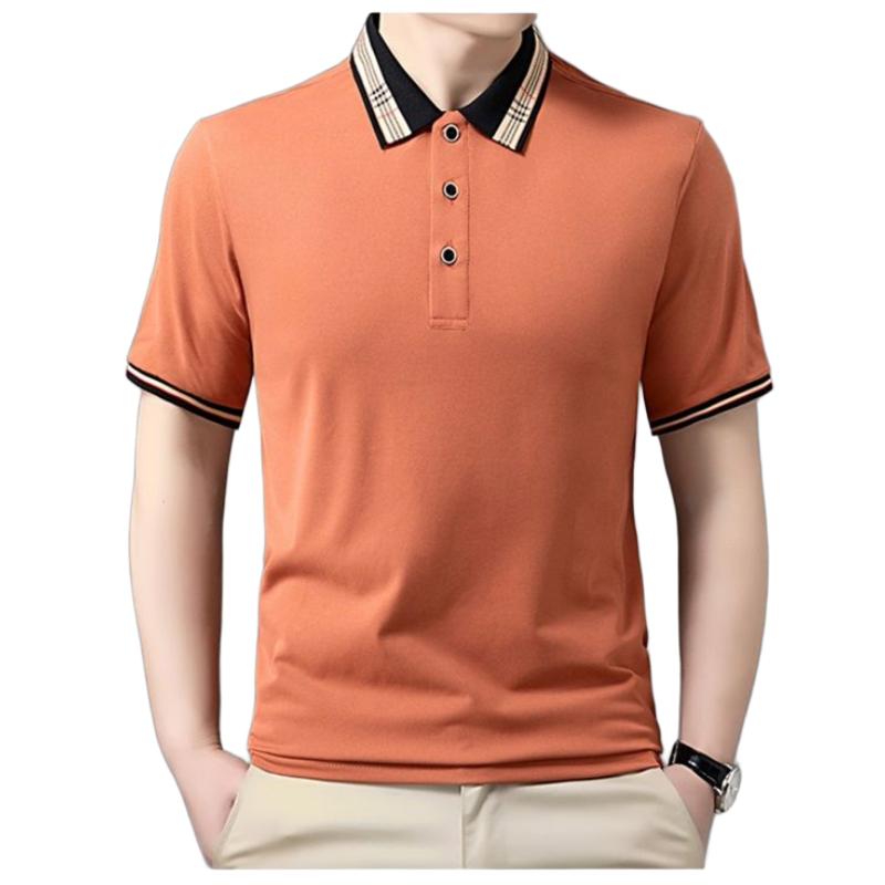 Men's Korean-Style Casual Breathable Polo Shirt  Loose Lapel Solid Color Button Short-Sleeve Top