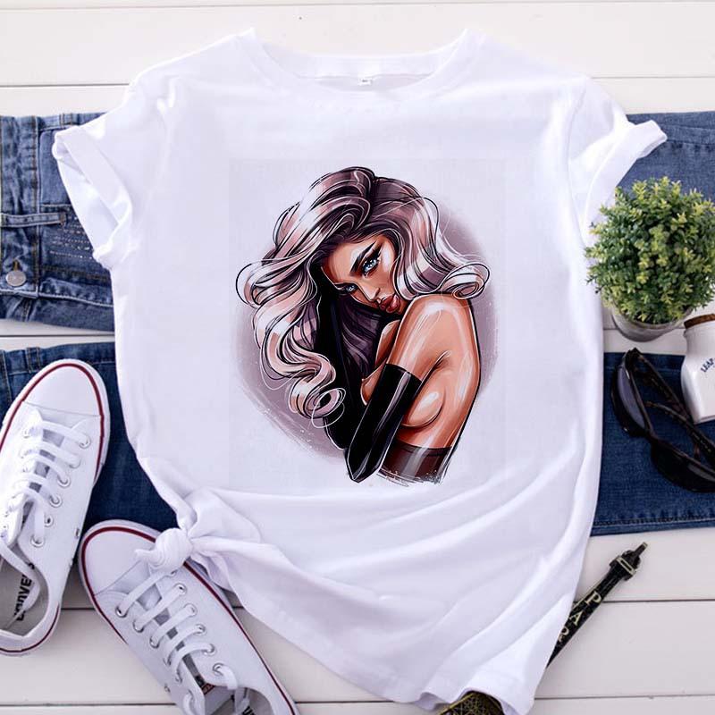 

Casual Vintage Sexy Beauty Graphic Women s T-Shirt 90S Summer Blouses Loose White O-Neck Tees Short Sleeve Tops Female Clothing XXXL білий