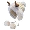 Women's Korean Style Plush Antler Pom-Pom Winter Hat with Ear Protection
