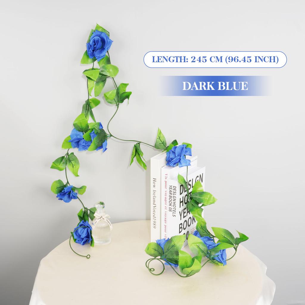 9 Flower Head Artificial Silk Rose Ivy Garland Fake Flower Vine with Green Leaves for Wedding Party Home Decor, DIY Wreath