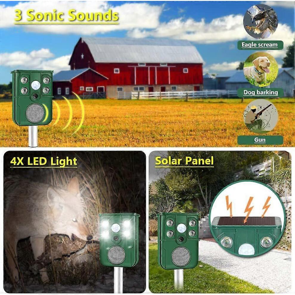Répulsif Ultrasons pour Chats, Répulsif Dissuasif pour Renards Alimenté par Batterie Solaire, Répulsif pour Chiens Rechargeable Extérieur Étanche avec Capteur de Mouvement pour Jardin