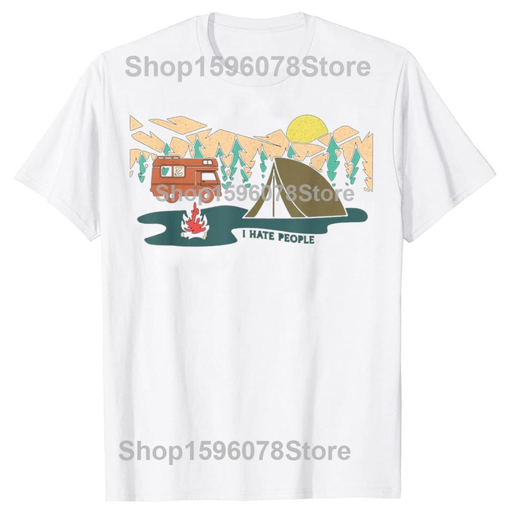 Funny Camping Retro Vintage I Hate People Graphic 100% Cotton T-shirts Men Casual Tshirt Loose Oversized Streetwear T Shirt