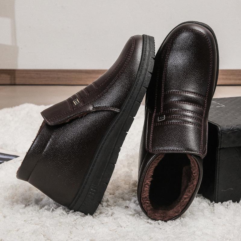 Men's Winter Non-Slip Slip-On Cotton Shoes for Middle-Aged & Elderly with Velvet Lining