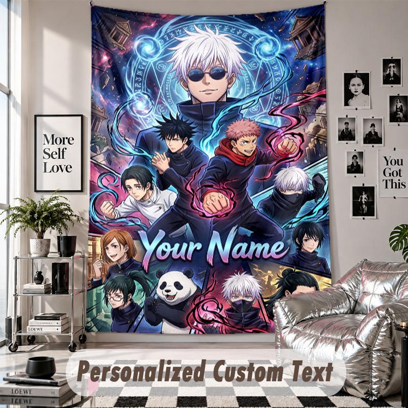 Arazzo da Parete con Nome e Testo Personalizzati, Arazzo Decorativo Jujutsu Kaisen per Camera da Letto