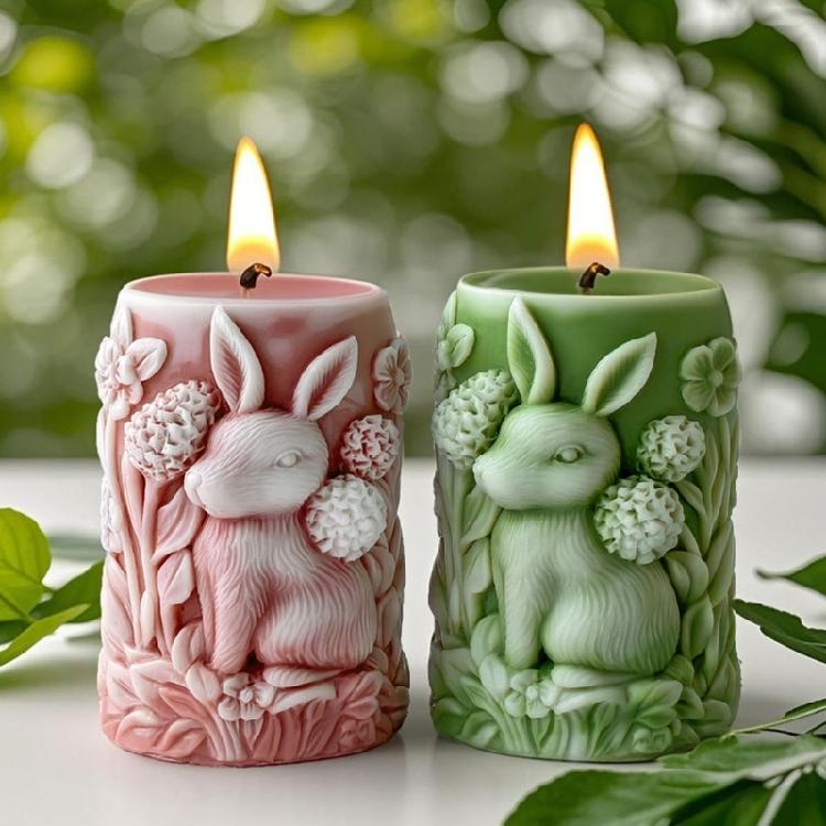 Holiday Silicone Candle Mould Featuring Rabbits Pattern Easy Demolding Reusable Cylinder for Home Decoration