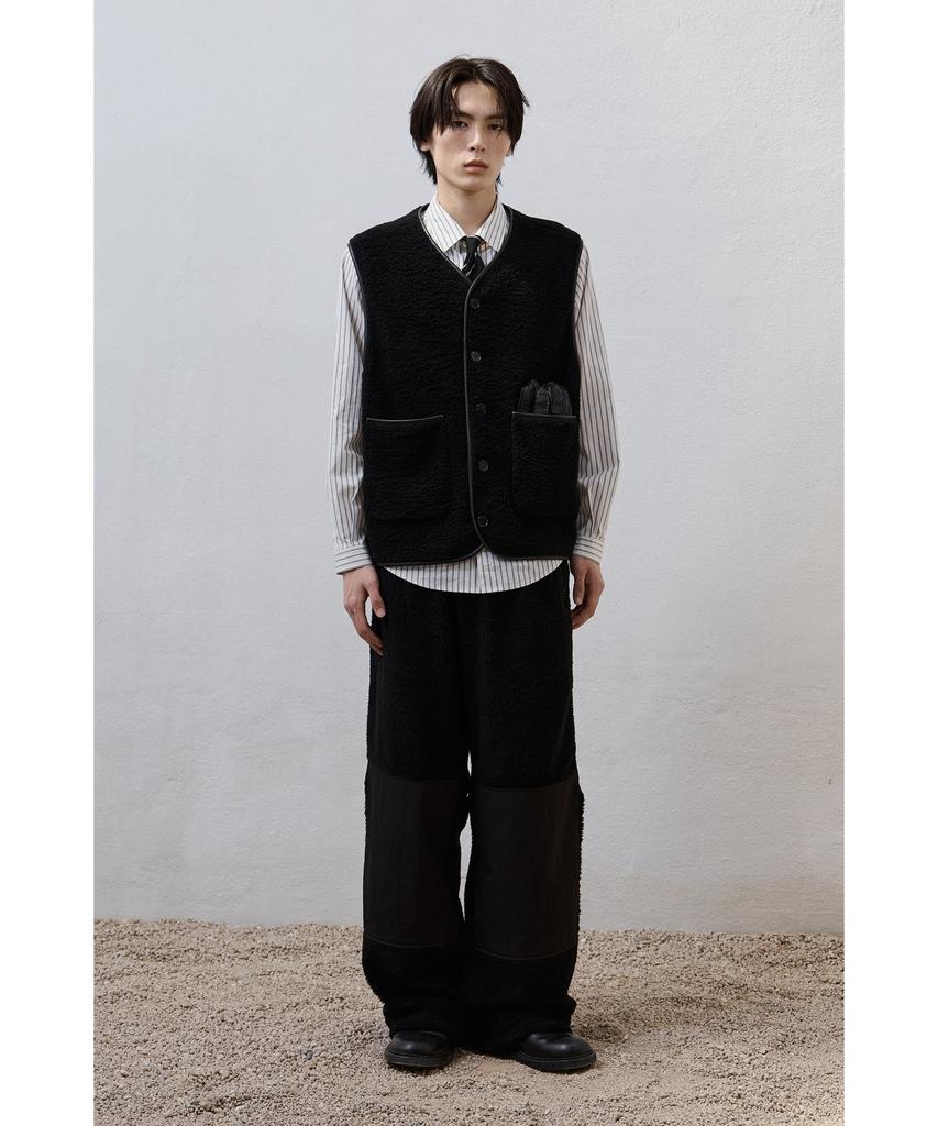 Youth Leather Trim Wool Pile Vest - Brown