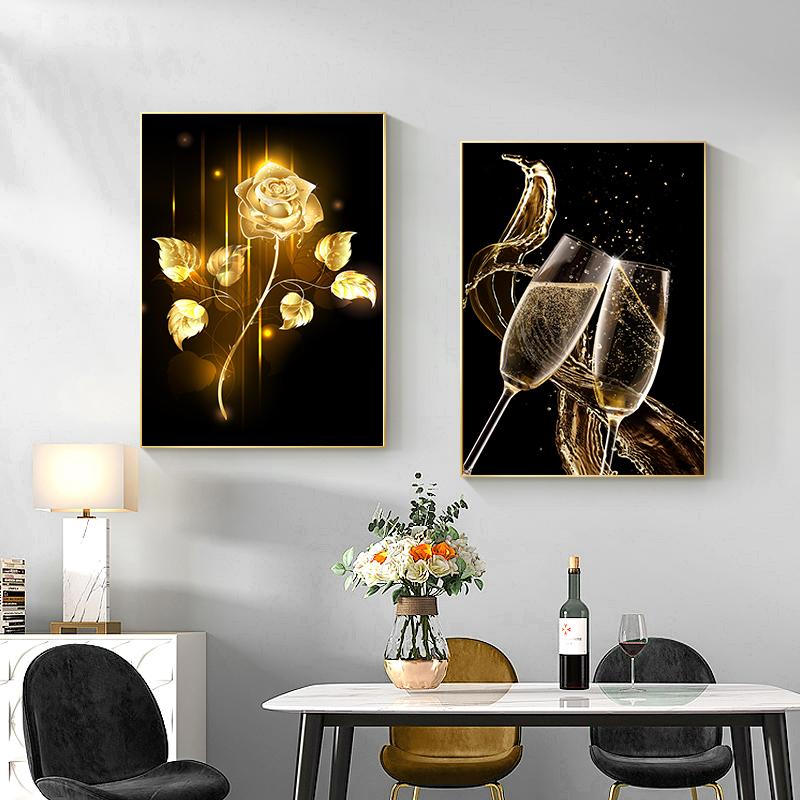 Black Golden Flower Glass Canvas Poster Print Abstract Wall Art Painting Modern Home Decor Nordic Living Room Decoration Picture