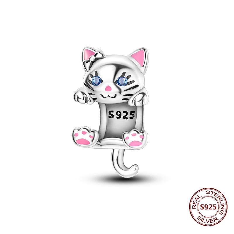 Copper Original Dog Cat Safety Chain Lazy Cat Pink Zircon Pet Paw Print Footprint Charms Fit Bracelet For Women Diy Jewelry