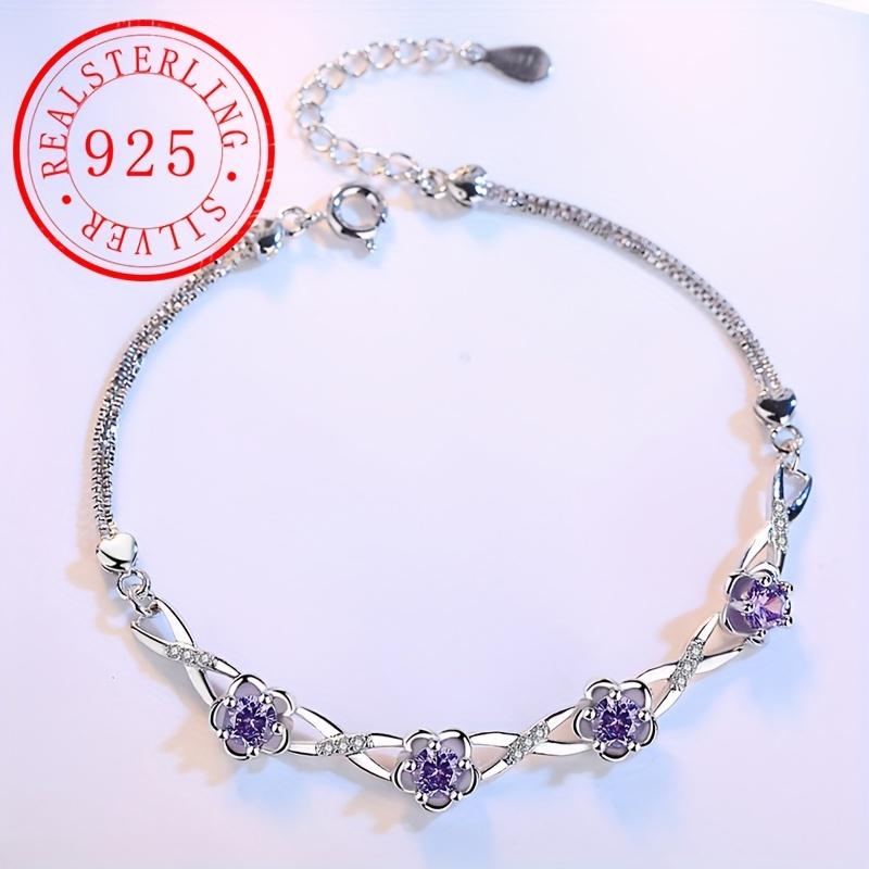 sterling silver plum blossom bracelet, silver-plated with inlaid flower links