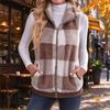 Women's Sleeveless Vest Plaid Zip Up Stand Collar Fuzzy Outerwear for Fall and Winter